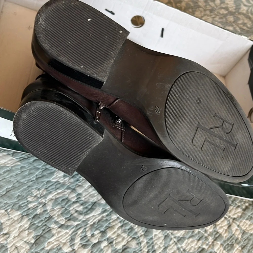 zip up LRL Brown Leather Knee-High Boots with side buckle - Picture 9 of 15